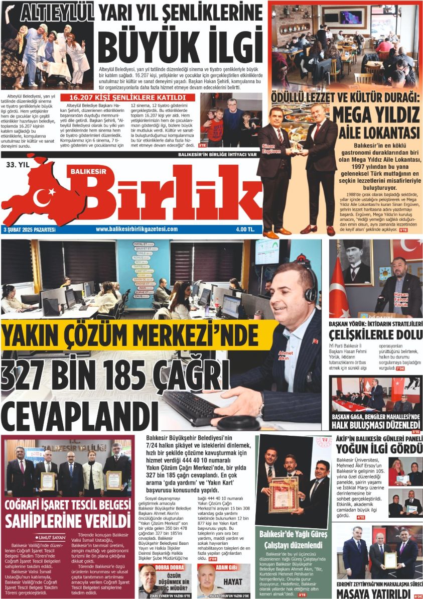 3 ŞUBAT BİRLİK 1. SAYFA