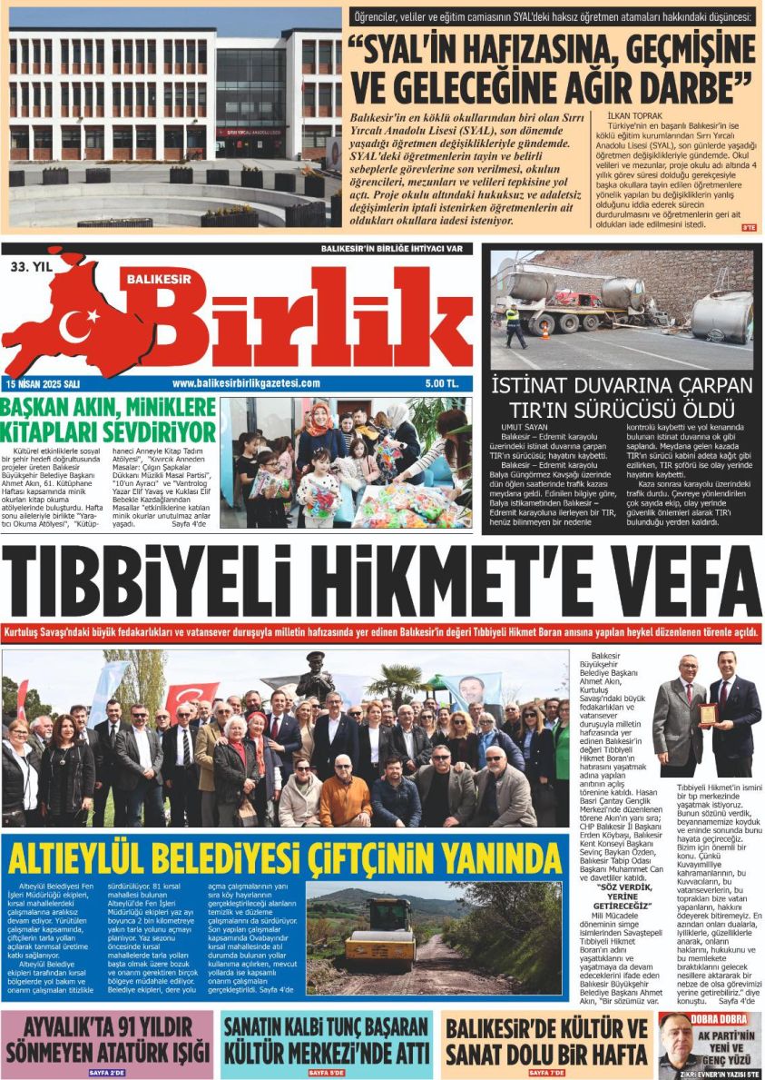 15 NİSAN BİRLİK 1. SAYFA