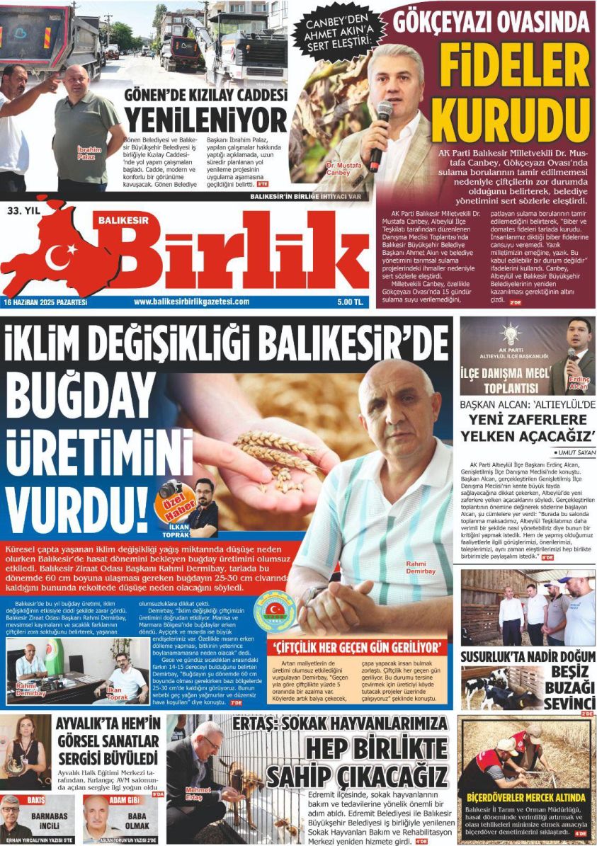 16 HAZİRAN BİRLİK 1. SAYFA