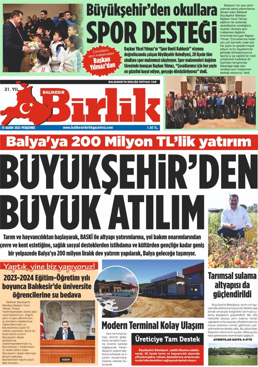 16 KASIM BİRLİK 1. SAYFA