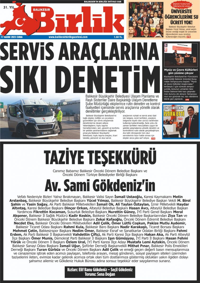 17 KASIM BİRLİK 1. SAYFA