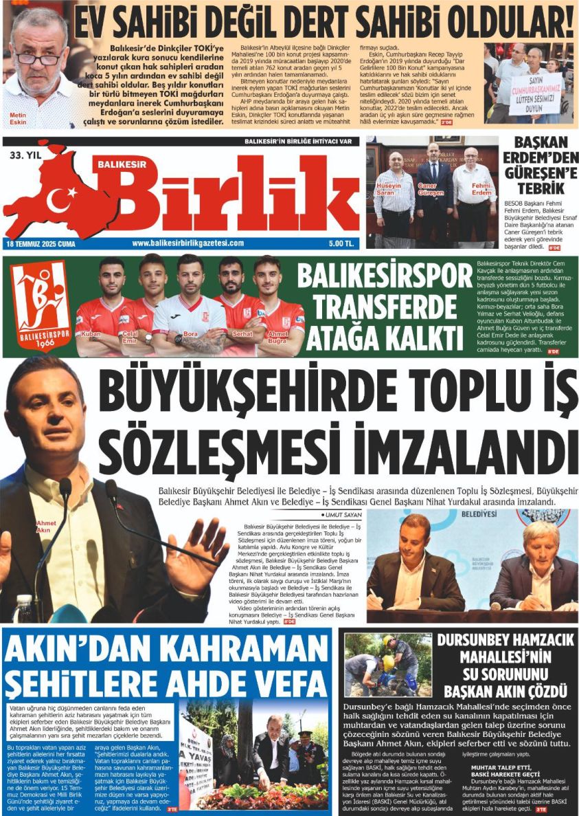 18 TEMMUZ BİRLİK 1. SAYFA