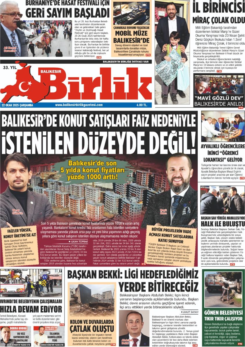 22 OCAK BİRLİK 1.SAYFA