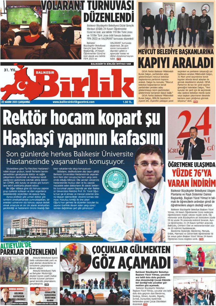22 KASIM BİRLİK 1. SAYFA