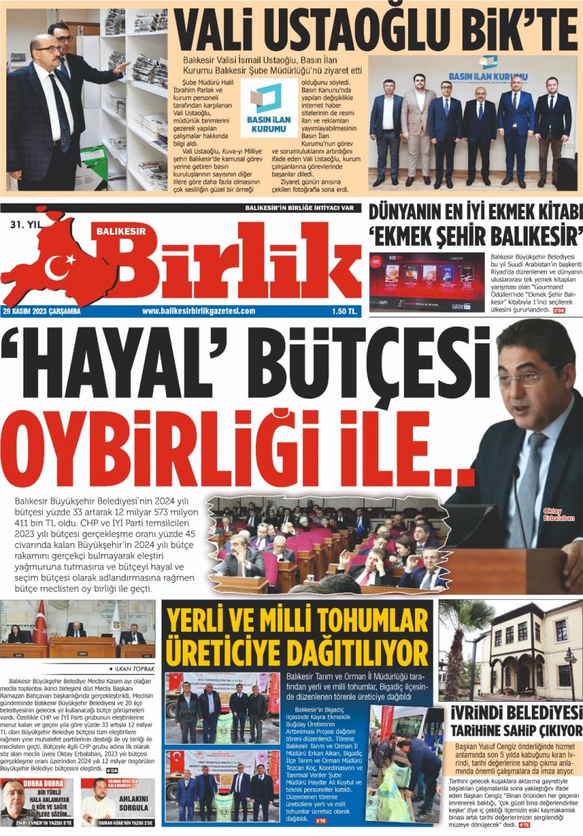 29 KASIM BİRLİK 1. SAYFA