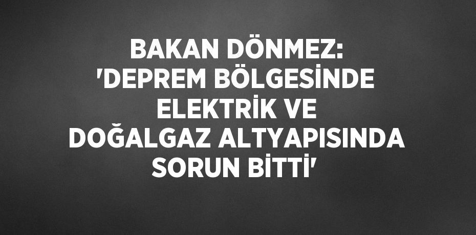 BAKAN DÖNMEZ: 'DEPREM BÖLGESİNDE ELEKTRİK VE DOĞALGAZ ALTYAPISINDA SORUN BİTTİ'