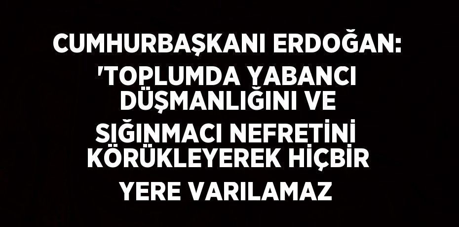 CUMHURBAŞKANI ERDOĞAN: 'TOPLUMDA YABANCI DÜŞMANLIĞINI VE SIĞINMACI NEFRETİNİ KÖRÜKLEYEREK HİÇBİR YERE VARILAMAZ