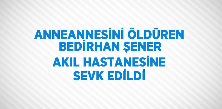 ANNEANNESİNİ ÖLDÜREN BEDİRHAN ŞENER AKIL HASTANESİNE SEVK EDİLDİ