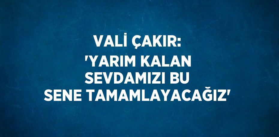 VALİ ÇAKIR: 'YARIM KALAN SEVDAMIZI BU SENE TAMAMLAYACAĞIZ'