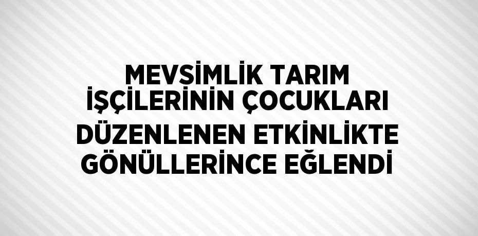 MEVSİMLİK TARIM İŞÇİLERİNİN ÇOCUKLARI DÜZENLENEN ETKİNLİKTE GÖNÜLLERİNCE EĞLENDİ