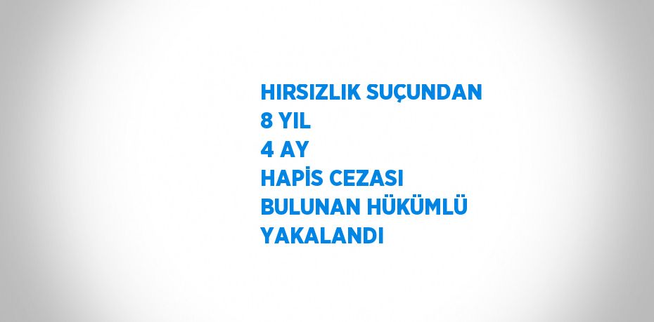 HIRSIZLIK SUÇUNDAN 8 YIL 4 AY HAPİS CEZASI BULUNAN HÜKÜMLÜ YAKALANDI