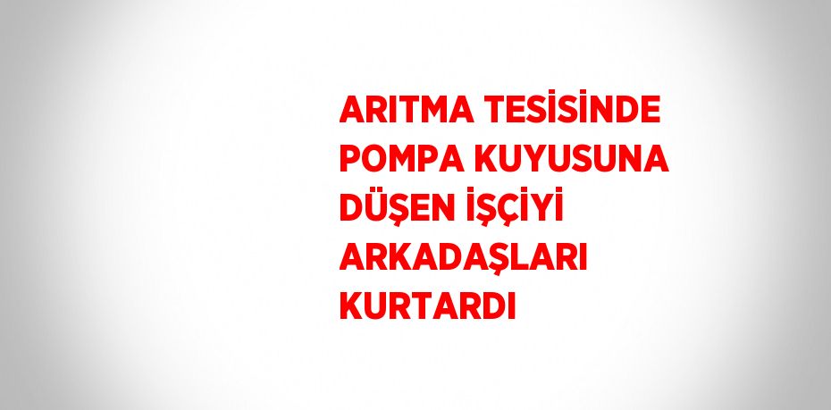 ARITMA TESİSİNDE POMPA KUYUSUNA DÜŞEN İŞÇİYİ ARKADAŞLARI KURTARDI