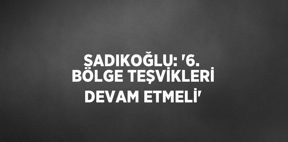 SADIKOĞLU: '6. BÖLGE TEŞVİKLERİ DEVAM ETMELİ'