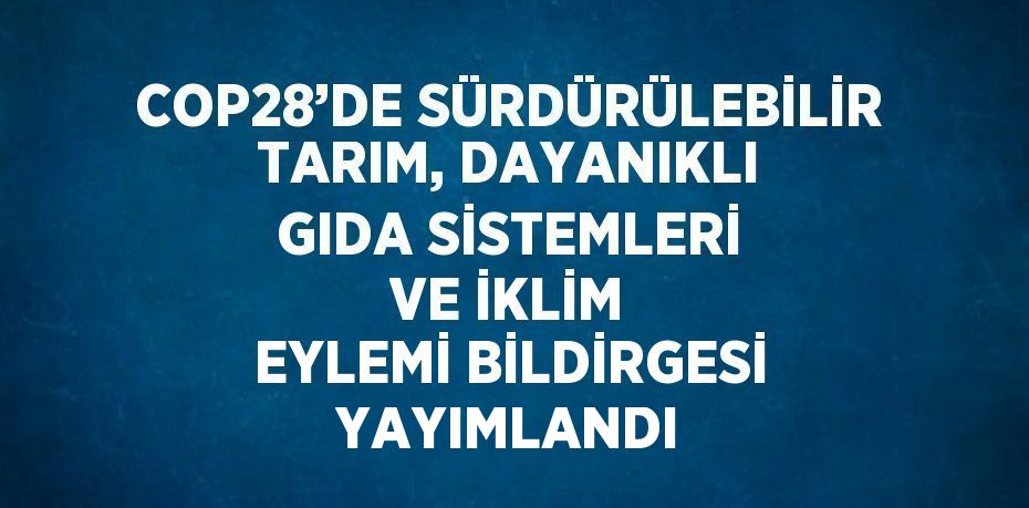 COP28’DE SÜRDÜRÜLEBİLİR TARIM, DAYANIKLI GIDA SİSTEMLERİ VE İKLİM EYLEMİ BİLDİRGESİ YAYIMLANDI