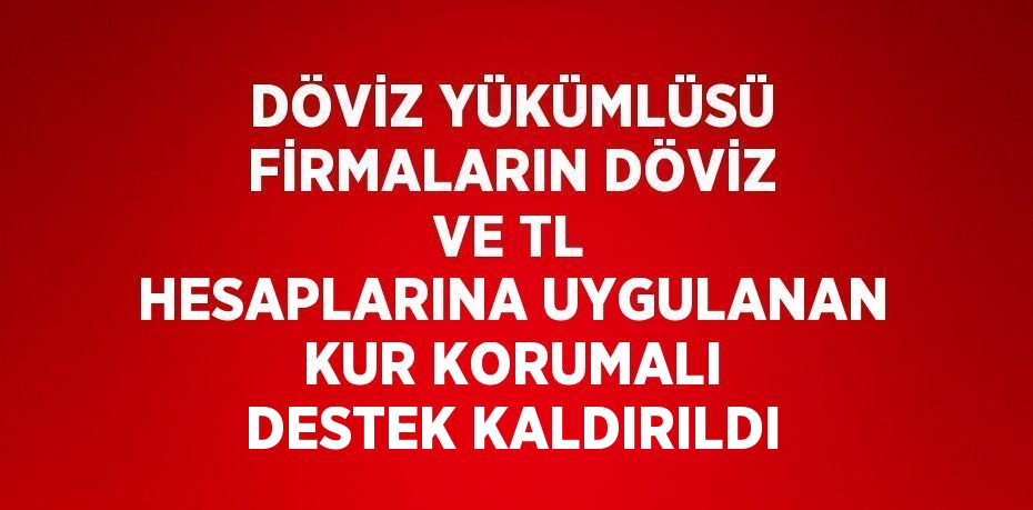 DÖVİZ YÜKÜMLÜSÜ FİRMALARIN DÖVİZ VE TL HESAPLARINA UYGULANAN KUR KORUMALI DESTEK KALDIRILDI