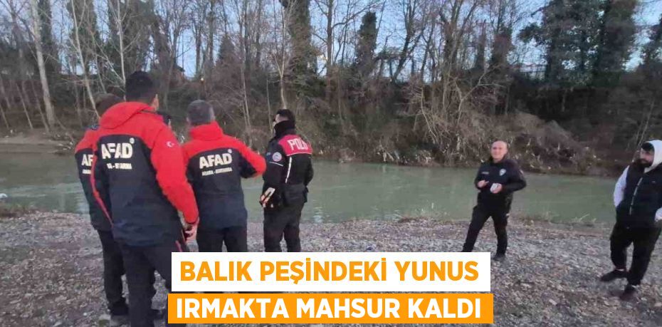 BALIK PEŞİNDEKİ YUNUS IRMAKTA MAHSUR KALDI