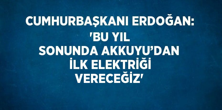 CUMHURBAŞKANI ERDOĞAN: 'BU YIL SONUNDA AKKUYU’DAN İLK ELEKTRİĞİ VERECEĞİZ'