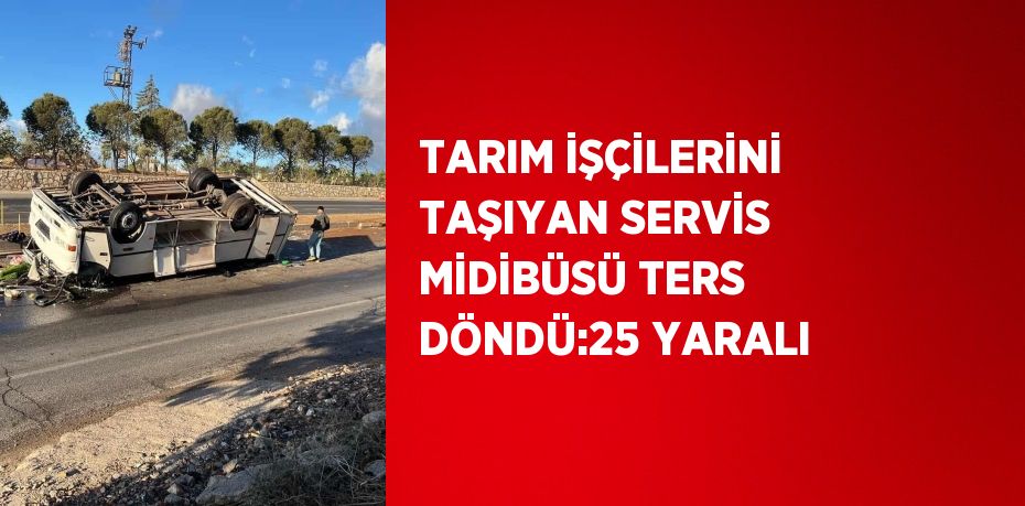 TARIM İŞÇİLERİNİ TAŞIYAN SERVİS MİDİBÜSÜ TERS DÖNDÜ:25 YARALI