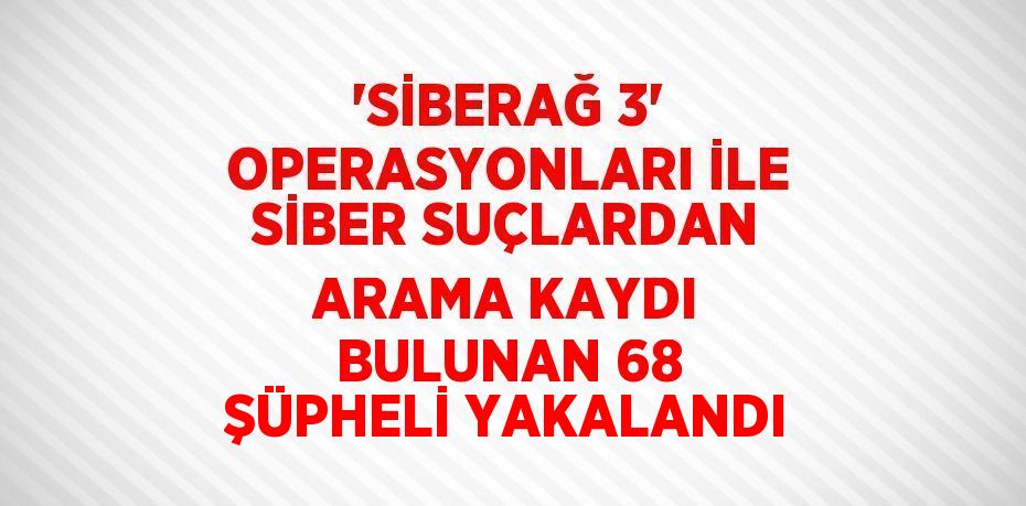 'SİBERAĞ 3' OPERASYONLARI İLE SİBER SUÇLARDAN ARAMA KAYDI BULUNAN 68 ŞÜPHELİ YAKALANDI