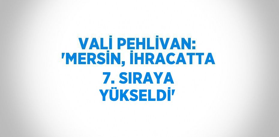 VALİ PEHLİVAN: 'MERSİN, İHRACATTA 7. SIRAYA YÜKSELDİ'