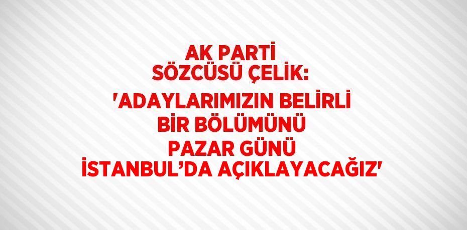 AK PARTİ SÖZCÜSÜ ÇELİK: 'ADAYLARIMIZIN BELİRLİ BİR BÖLÜMÜNÜ PAZAR GÜNÜ İSTANBUL’DA AÇIKLAYACAĞIZ'