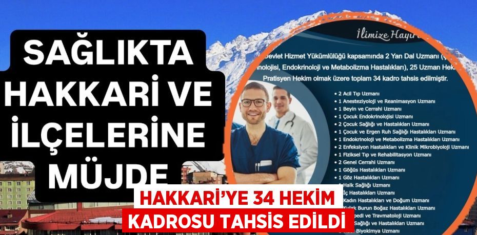 HAKKARİ’YE 34 HEKİM KADROSU TAHSİS EDİLDİ