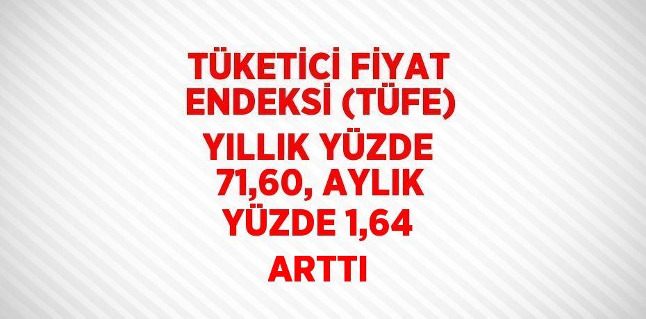 TÜKETİCİ FİYAT ENDEKSİ (TÜFE) YILLIK YÜZDE 71,60, AYLIK YÜZDE 1,64 ARTTI