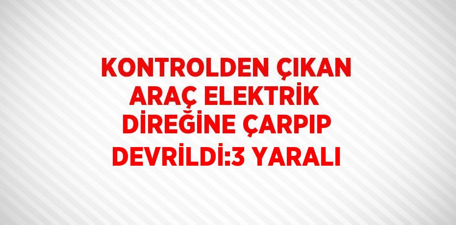 KONTROLDEN ÇIKAN ARAÇ ELEKTRİK DİREĞİNE ÇARPIP DEVRİLDİ:3 YARALI