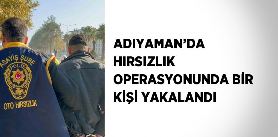 ADIYAMAN’DA HIRSIZLIK OPERASYONUNDA BİR KİŞİ YAKALANDI