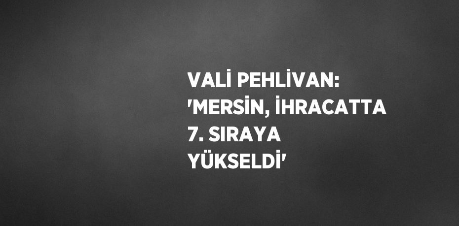 VALİ PEHLİVAN: 'MERSİN, İHRACATTA 7. SIRAYA YÜKSELDİ'