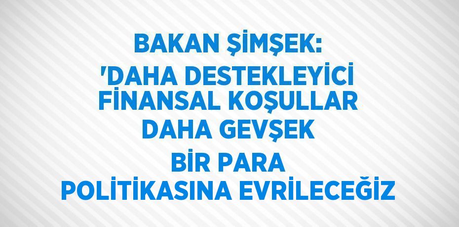 BAKAN ŞİMŞEK: 'DAHA DESTEKLEYİCİ FİNANSAL KOŞULLAR DAHA GEVŞEK BİR PARA POLİTİKASINA EVRİLECEĞİZ