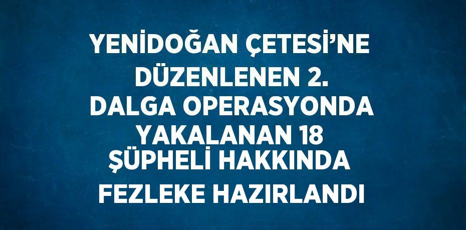 YENİDOĞAN ÇETESİ’NE DÜZENLENEN 2. DALGA OPERASYONDA YAKALANAN 18 ŞÜPHELİ HAKKINDA FEZLEKE HAZIRLANDI