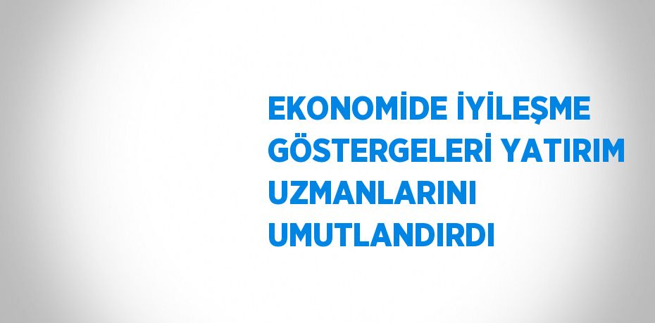 EKONOMİDE İYİLEŞME GÖSTERGELERİ YATIRIM UZMANLARINI UMUTLANDIRDI