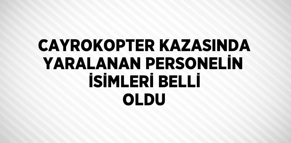 CAYROKOPTER KAZASINDA YARALANAN PERSONELİN İSİMLERİ BELLİ OLDU