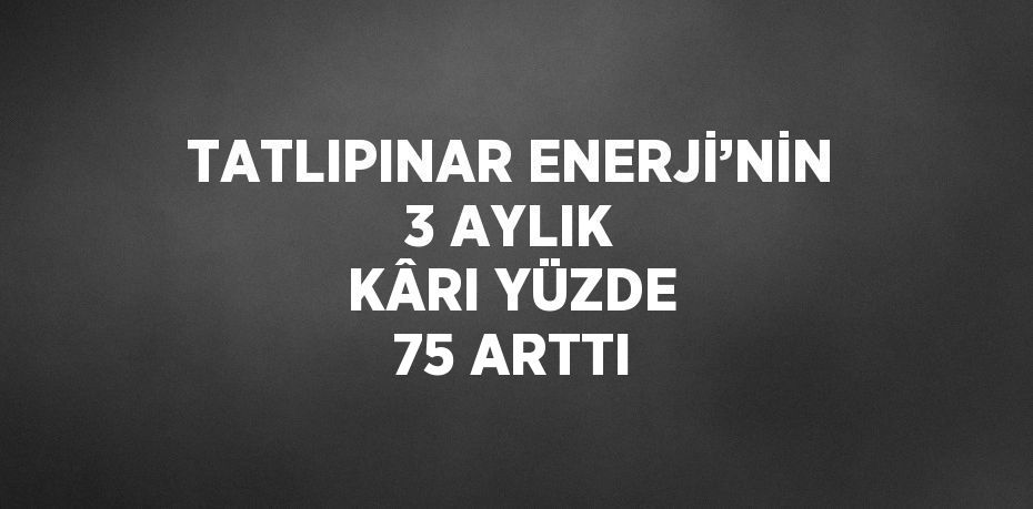 TATLIPINAR ENERJİ’NİN 3 AYLIK KÂRI YÜZDE 75 ARTTI