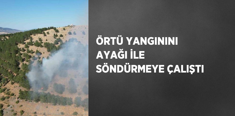 ÖRTÜ YANGININI AYAĞI İLE SÖNDÜRMEYE ÇALIŞTI