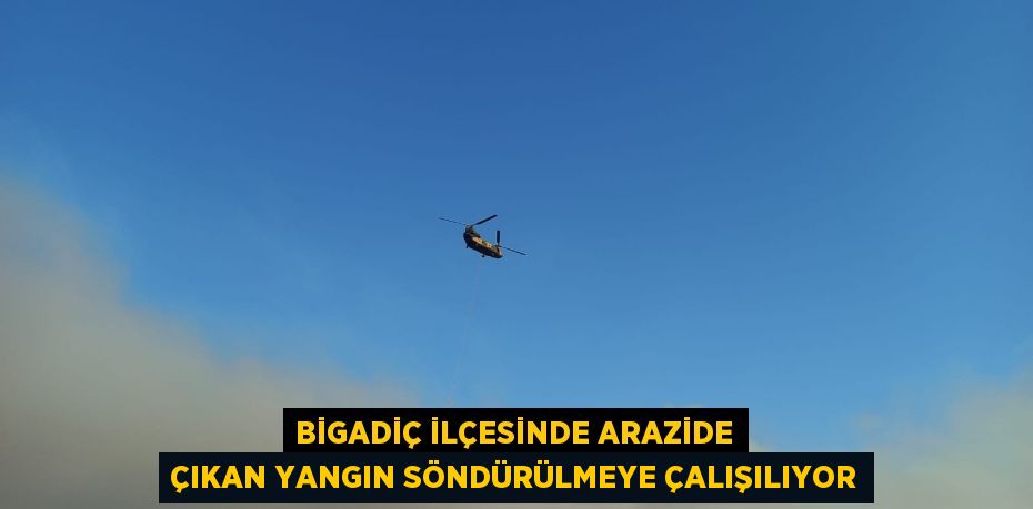 Bigadiç ilçesinde arazide çıkan yangın söndürülmeye çalışılıyor