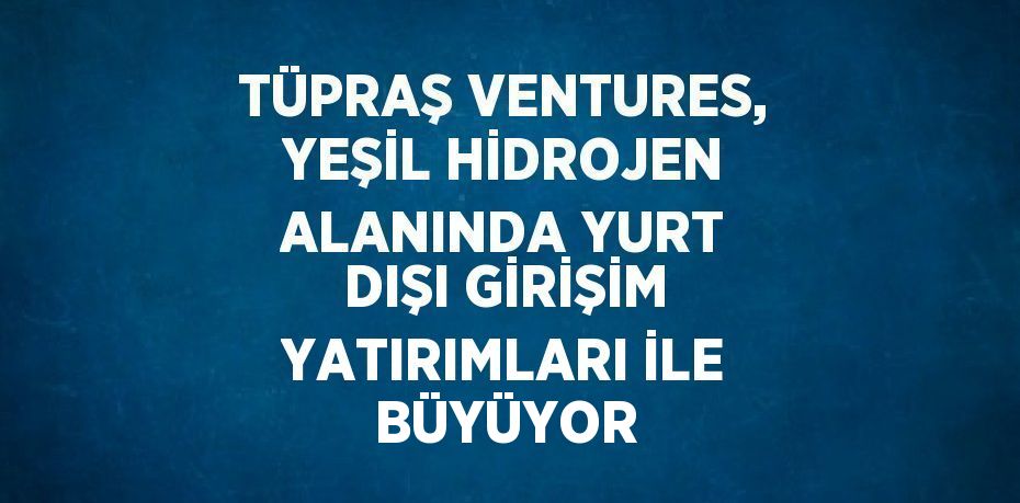 TÜPRAŞ VENTURES, YEŞİL HİDROJEN ALANINDA YURT DIŞI GİRİŞİM YATIRIMLARI İLE BÜYÜYOR