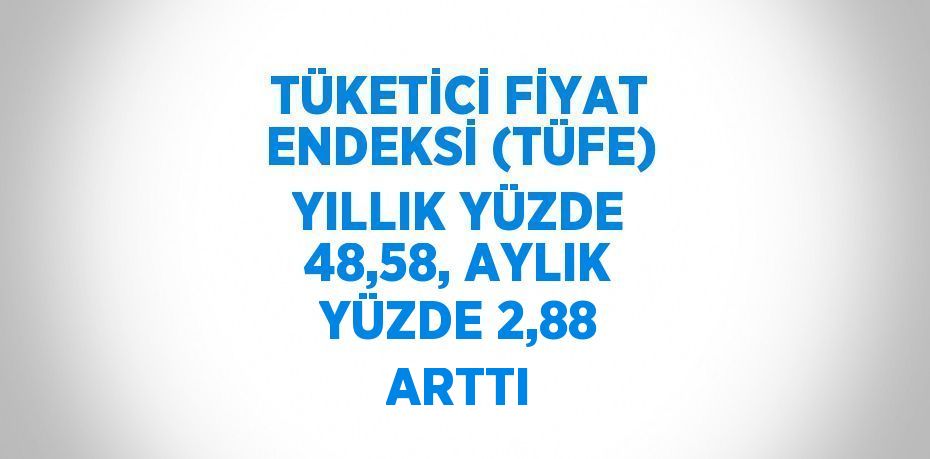 TÜKETİCİ FİYAT ENDEKSİ (TÜFE) YILLIK YÜZDE 48,58, AYLIK YÜZDE 2,88 ARTTI