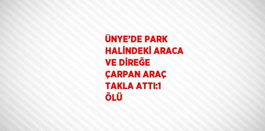 ÜNYE’DE PARK HALİNDEKİ ARACA VE DİREĞE ÇARPAN ARAÇ TAKLA ATTI:1 ÖLÜ
