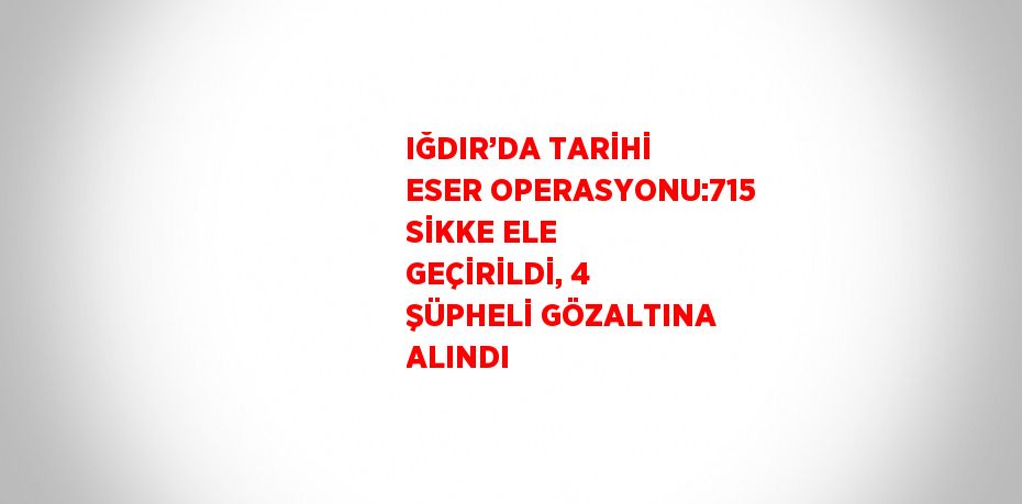 IĞDIR’DA TARİHİ ESER OPERASYONU:715 SİKKE ELE GEÇİRİLDİ, 4 ŞÜPHELİ GÖZALTINA ALINDI