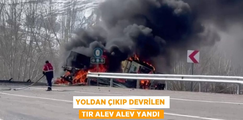YOLDAN ÇIKIP DEVRİLEN TIR ALEV ALEV YANDI