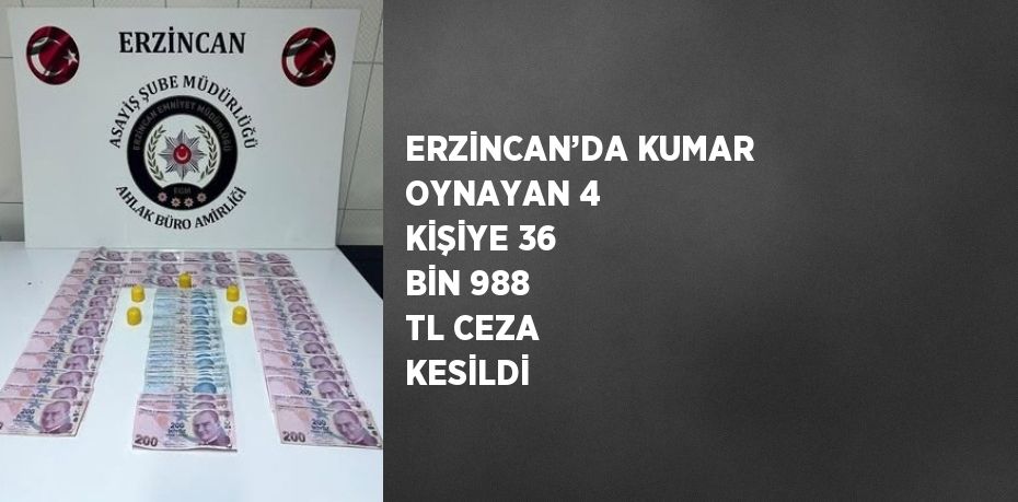ERZİNCAN’DA KUMAR OYNAYAN 4 KİŞİYE 36 BİN 988 TL CEZA KESİLDİ
