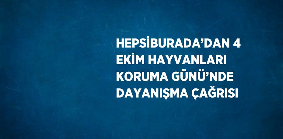 HEPSİBURADA’DAN 4 EKİM HAYVANLARI KORUMA GÜNÜ’NDE DAYANIŞMA ÇAĞRISI