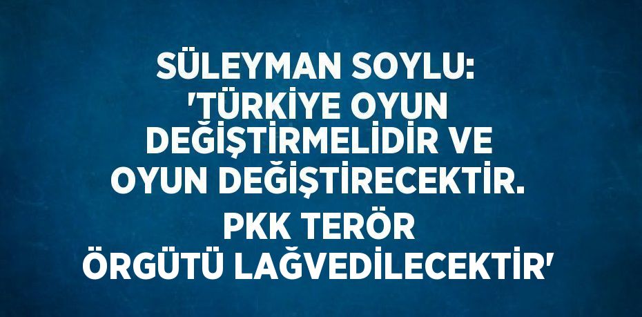 SÜLEYMAN SOYLU: 'TÜRKİYE OYUN DEĞİŞTİRMELİDİR VE OYUN DEĞİŞTİRECEKTİR. PKK TERÖR ÖRGÜTÜ LAĞVEDİLECEKTİR'