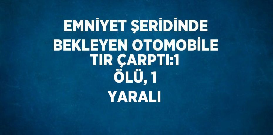 EMNİYET ŞERİDİNDE BEKLEYEN OTOMOBİLE TIR ÇARPTI:1 ÖLÜ, 1 YARALI