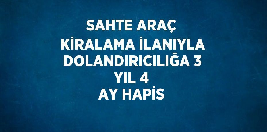 SAHTE ARAÇ KİRALAMA İLANIYLA DOLANDIRICILIĞA 3 YIL 4 AY HAPİS