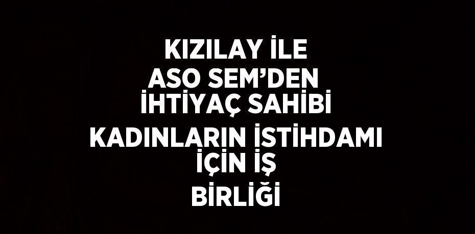 KIZILAY İLE ASO SEM’DEN İHTİYAÇ SAHİBİ KADINLARIN İSTİHDAMI İÇİN İŞ BİRLİĞİ