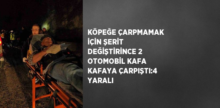 KÖPEĞE ÇARPMAMAK İÇİN ŞERİT DEĞİŞTİRİNCE 2 OTOMOBİL KAFA KAFAYA ÇARPIŞTI:4 YARALI