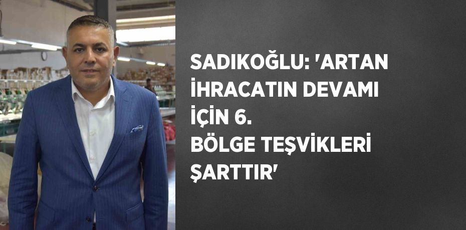 SADIKOĞLU: 'ARTAN İHRACATIN DEVAMI İÇİN 6. BÖLGE TEŞVİKLERİ ŞARTTIR'